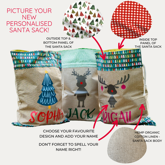 GINGHAM TREES | PERSONALISED | SANTA SACK