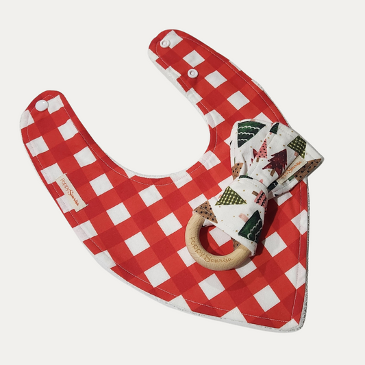 GINGHAM TREES + RED GINGHAM | MINI PACK | DRIBBLE BIB + RATTLE