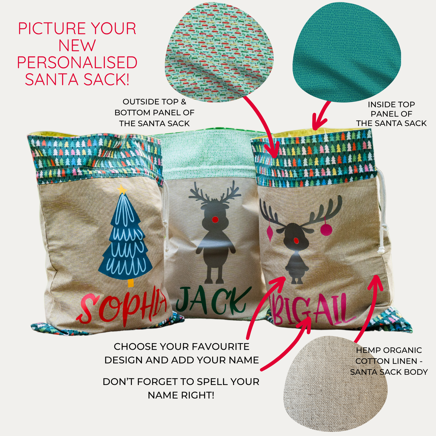 VINTAGE CHRISTMAS CARS | PERSONALISED | SANTA SACK