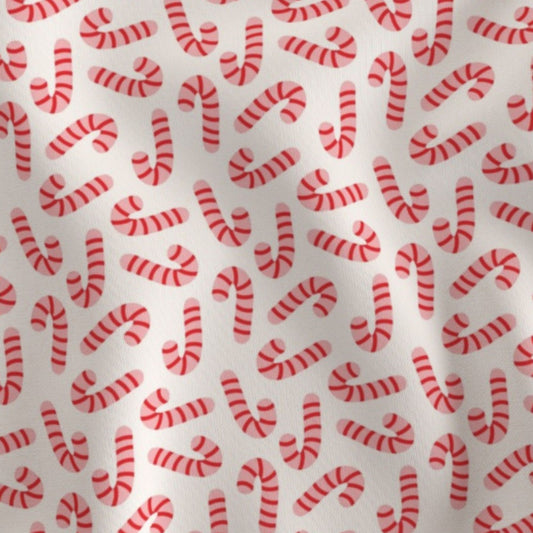 Close-up of the red and pink Candy Canes print for the personalised Classic Linen Santa Sack