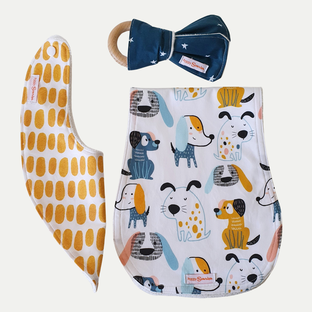 DOG'S LIFE | NEWBORN PACK | BIB BURP CLOTH RATTLE