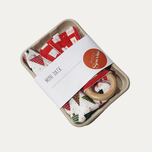 GINGHAM TREES + RED GINGHAM | MINI PACK | DRIBBLE BIB + RATTLE