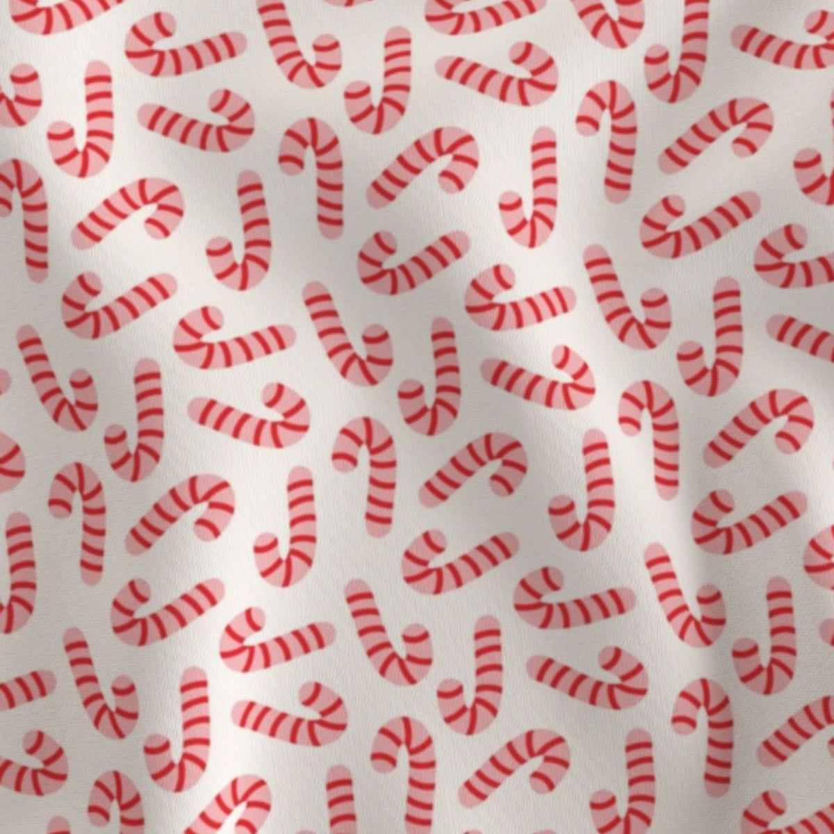Candy Canes fabric option for the cuff of the Classic Linen Christmas Stocking, with red and pink candy canes on a light background.