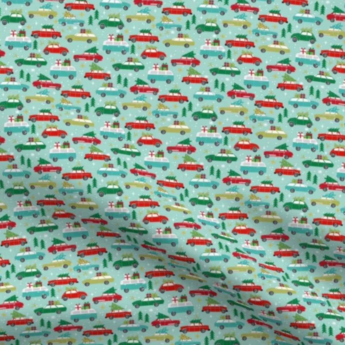 Vintage Christmas Cars fabric option for the Classic Linen Christmas Stocking cuff