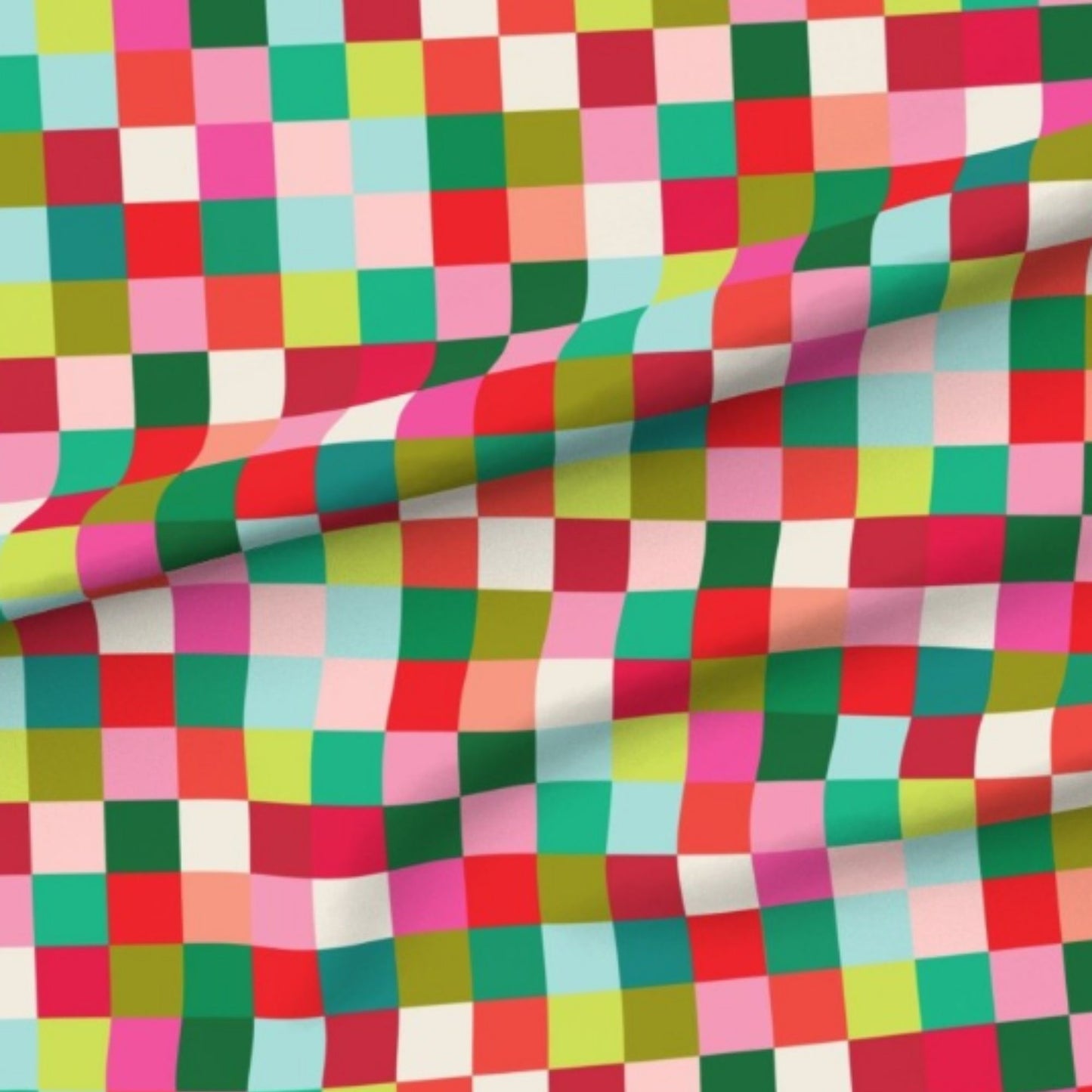 Close-up of the colourful Festive Brights gingham print for the personalised Classic Linen Santa Sack