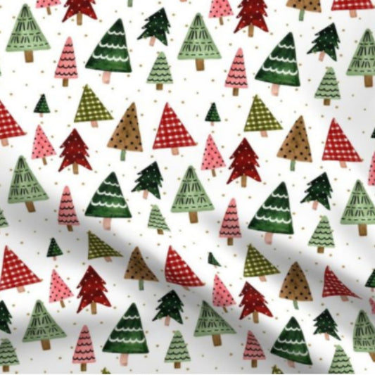 Close-up of the colourful Gingham Trees Christmas print for the personalised Signature Santa Sack