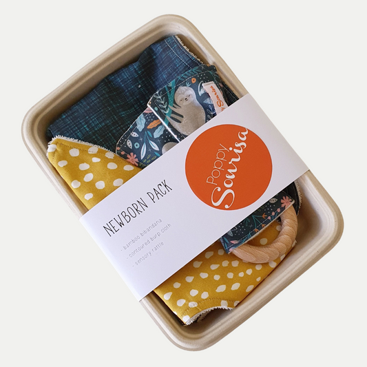 NEWBORN PACK | HANGIN ON | BIB BURP CLOTH RATTLE