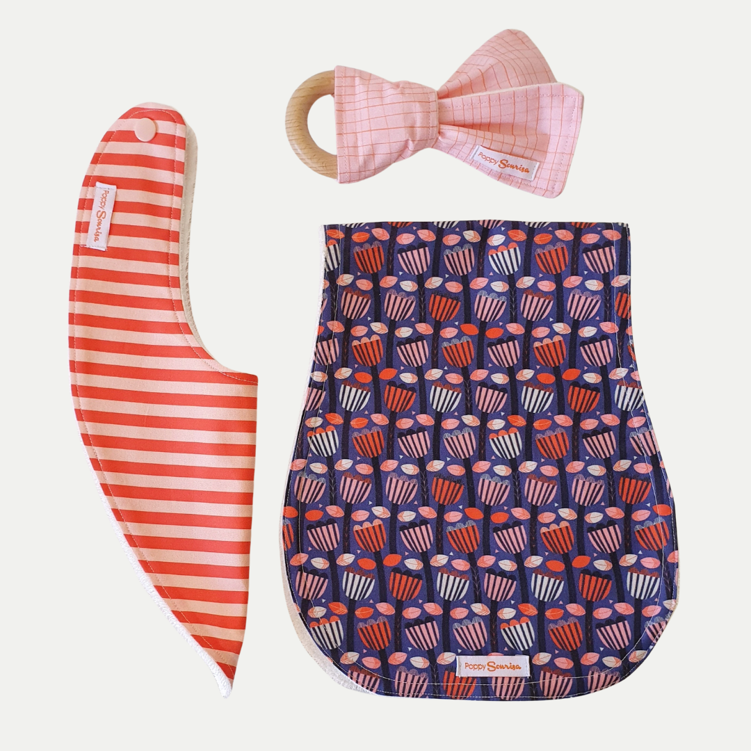 NEWBORN PACK | SCANDI FLORAL | BIB BURP CLOTH RATTLE