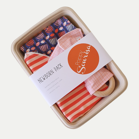 NEWBORN PACK | SCANDI FLORAL | BIB BURP CLOTH RATTLE